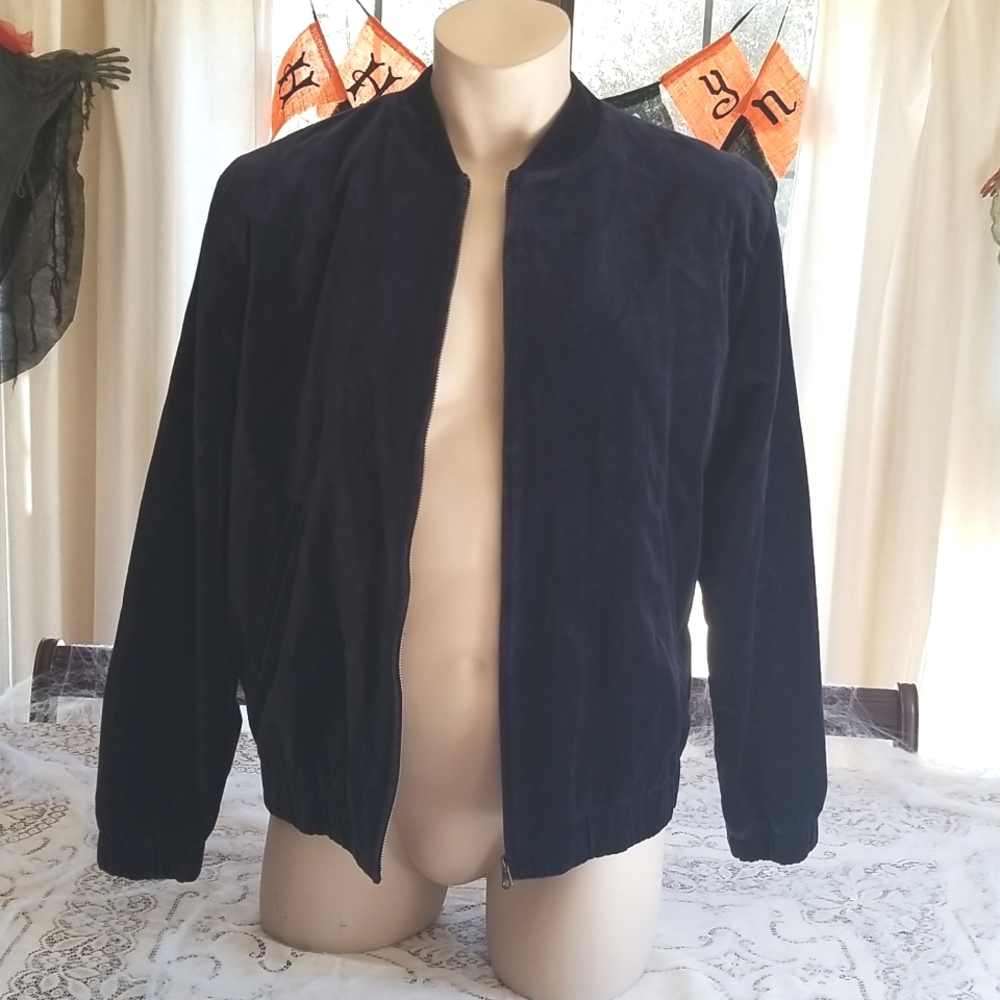 H&M Men's Velour Zip-Up Bomber Jacket - Large